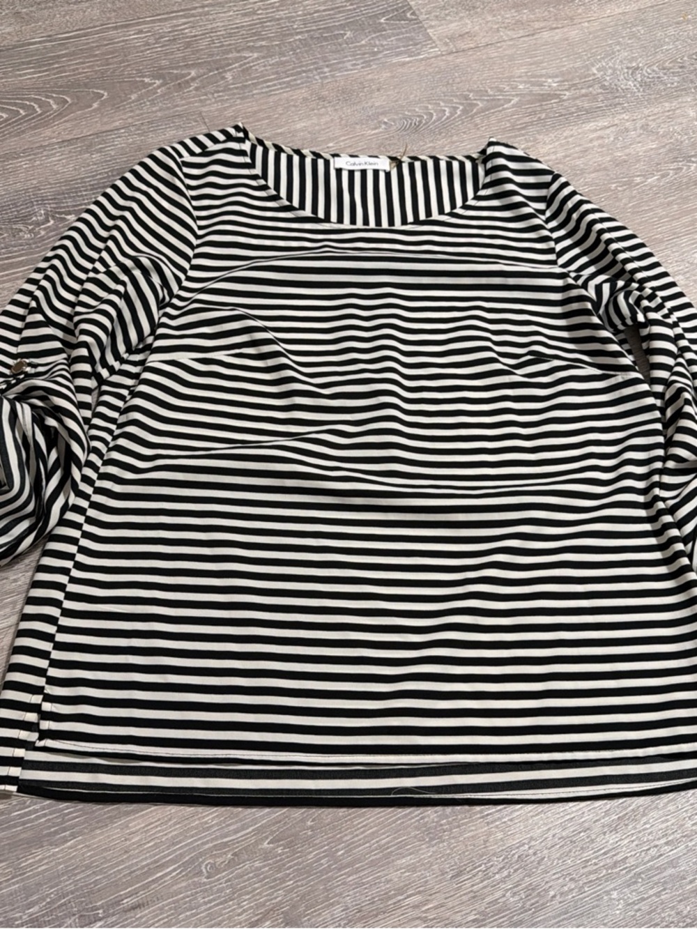 Calvin Klein Black & White Striped Crewneck Blouse